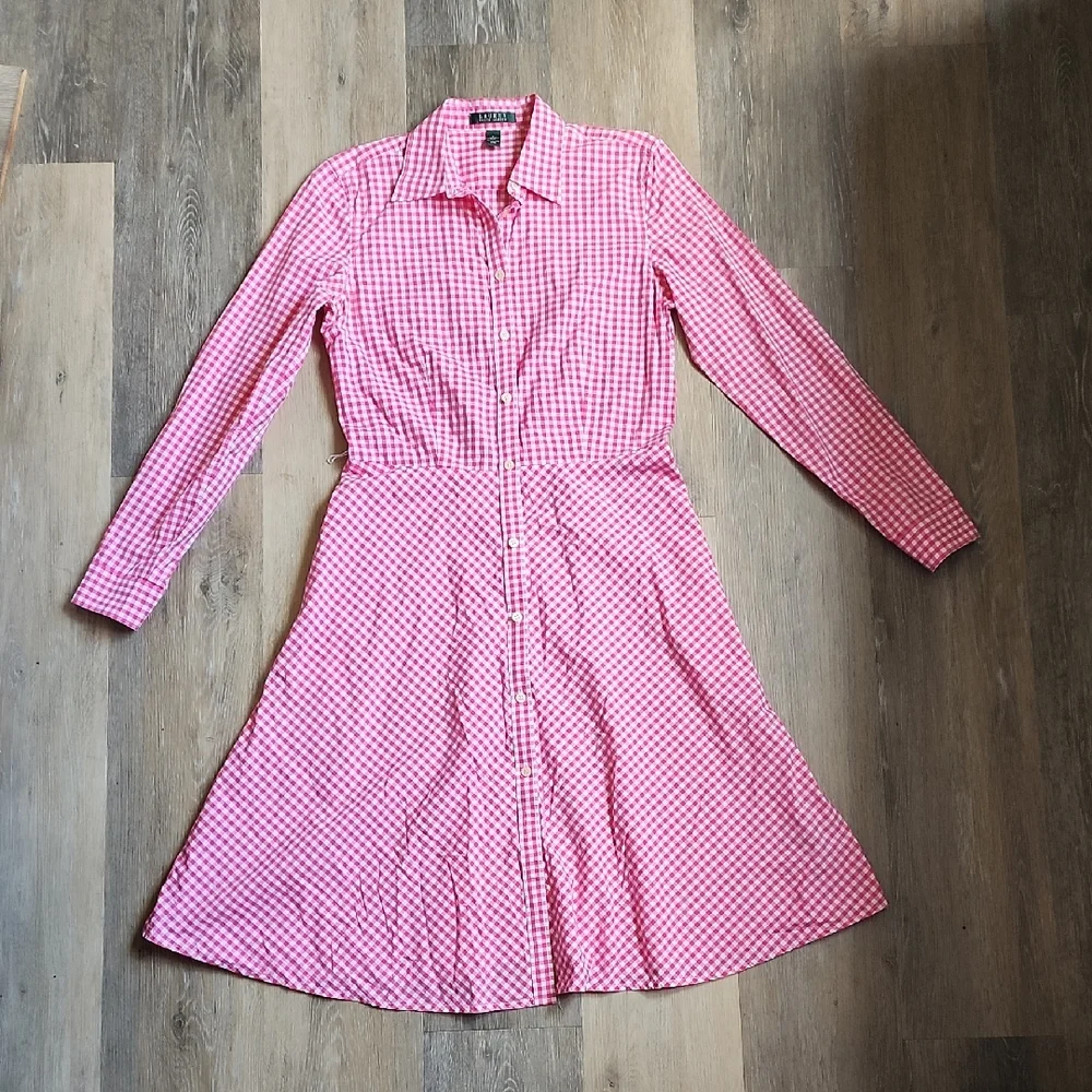 Lauren Ralph Lauren Pink Checkered Long Sleeve Dress - Picture 1 of 16